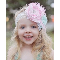 Aqua and Pale Pink Flower Garden Headband